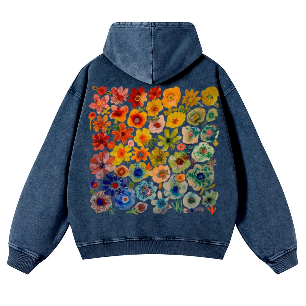 Muchic Unisex Flower Riot Casual Washed Hoodie