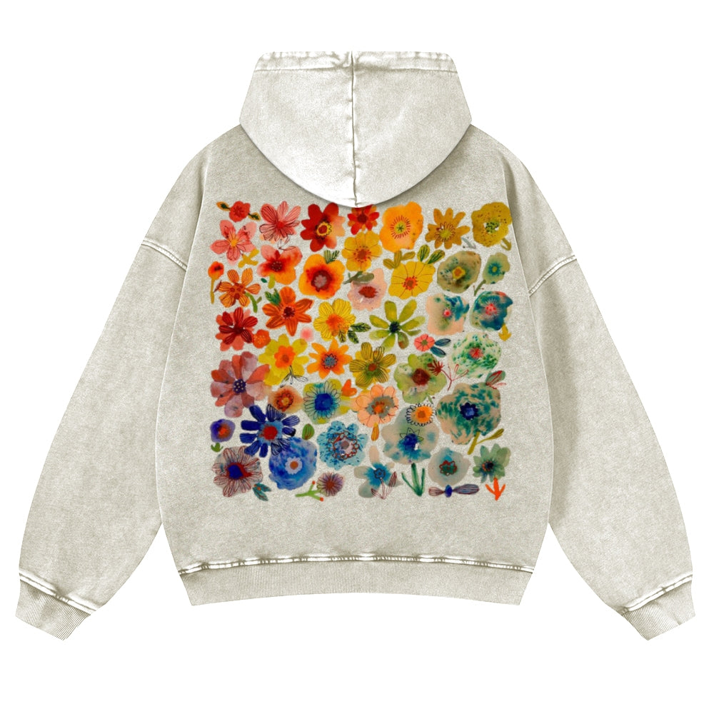 Muchic Unisex Flower Riot Casual Washed Hoodie