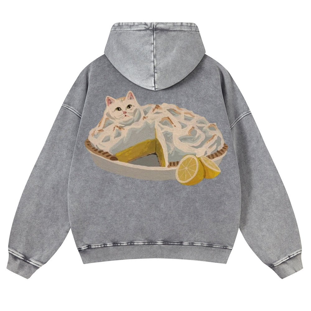 Muchic Unisex Cheesecat Casual Washed Hoodie