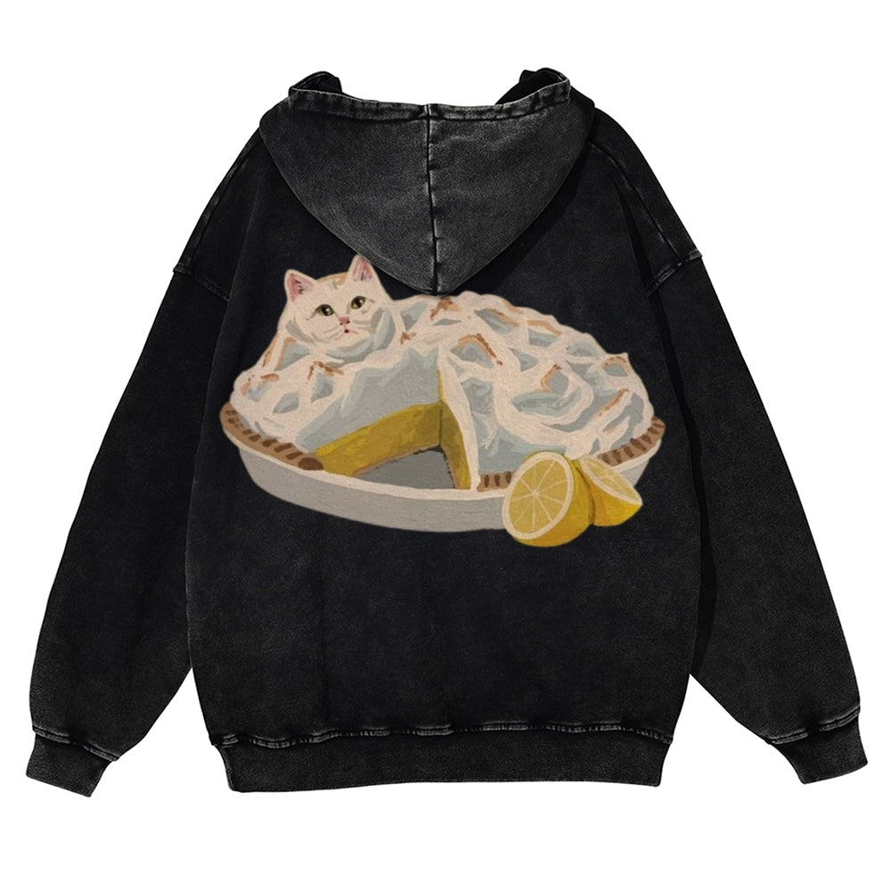 Muchic Unisex Cheesecat Casual Washed Hoodie