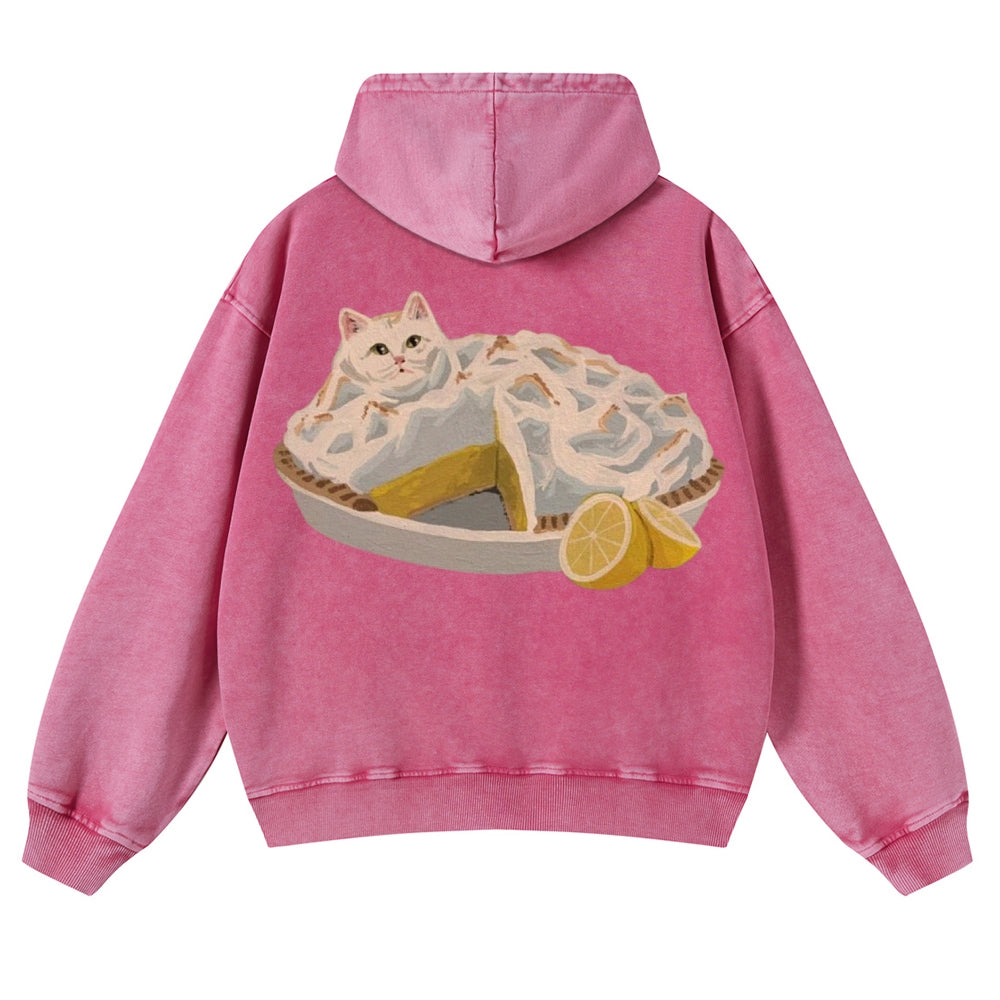 Muchic Unisex Cheesecat Casual Washed Hoodie