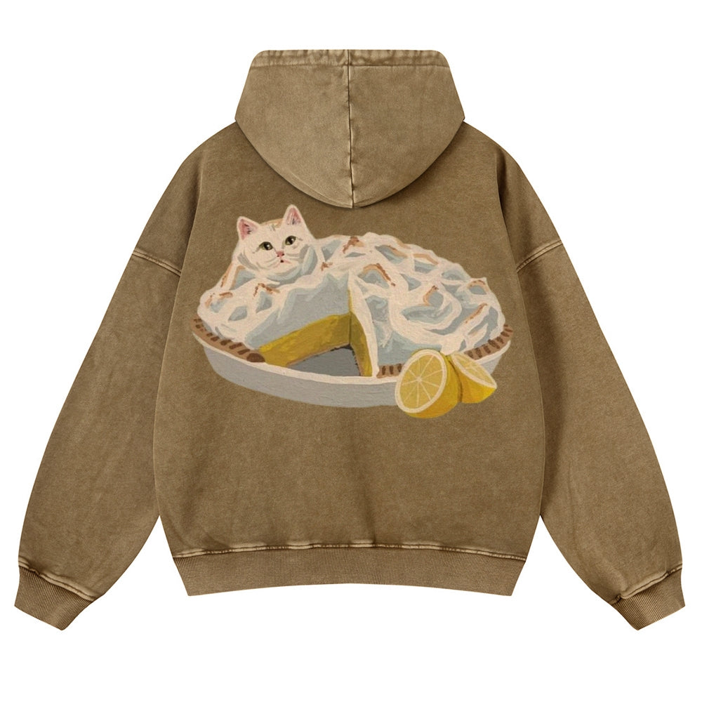 Muchic Unisex Cheesecat Casual Washed Hoodie