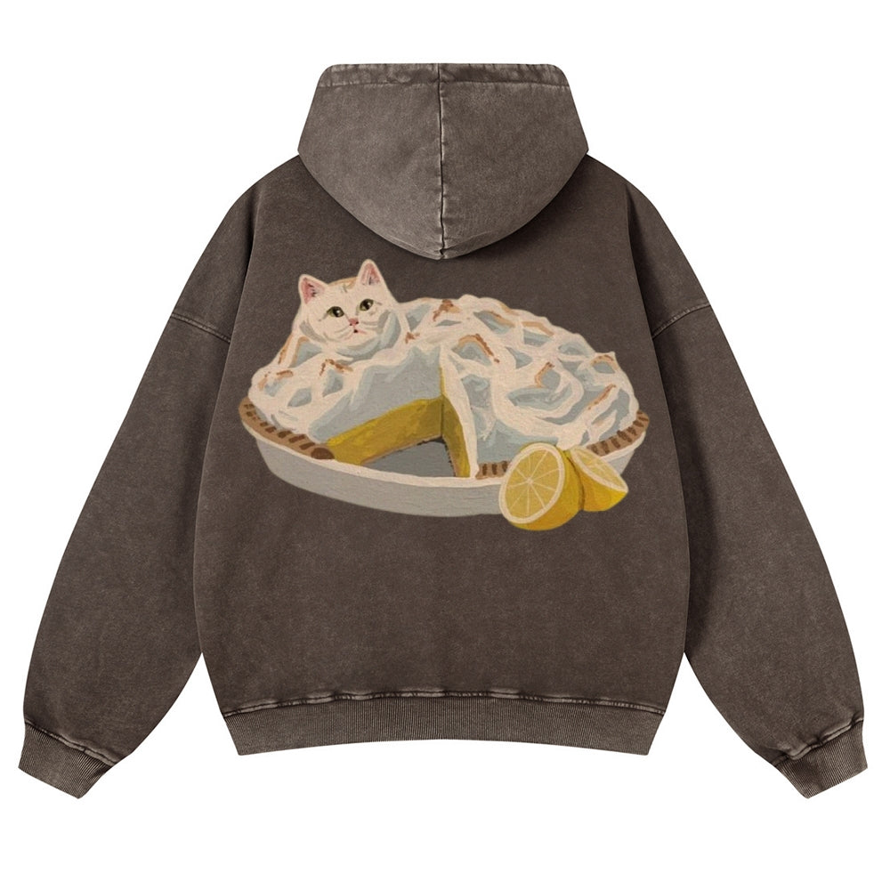 Muchic Unisex Cheesecat Casual Washed Hoodie