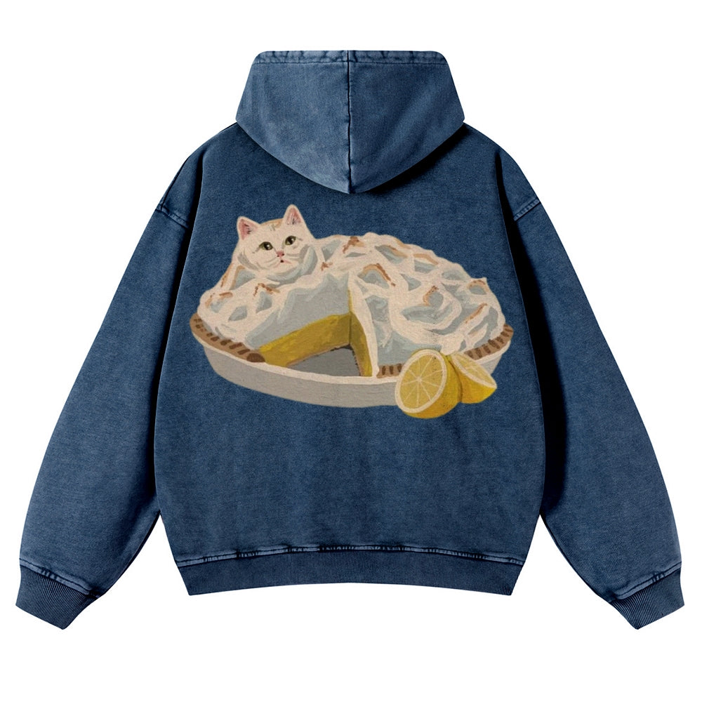 Muchic Unisex Cheesecat Casual Washed Hoodie