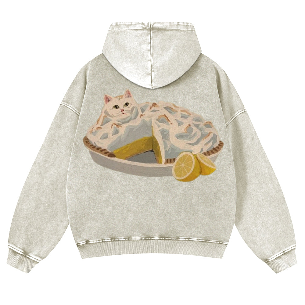 Muchic Unisex Cheesecat Casual Washed Hoodie