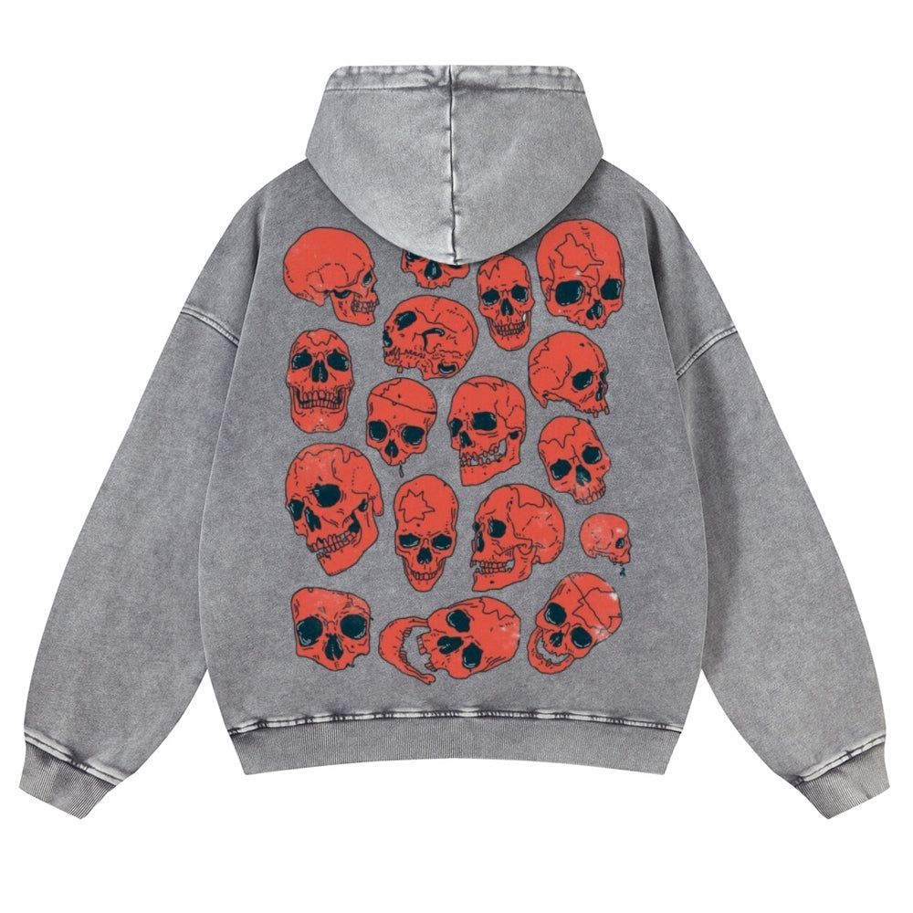 Muchic Unisex Horror Skeleton Back Print Casual Washed Hoodie