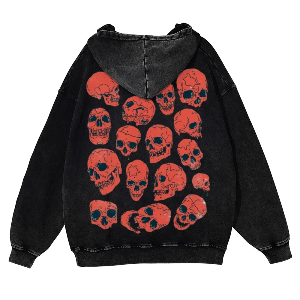 Muchic Unisex Horror Skeleton Back Print Casual Washed Hoodie