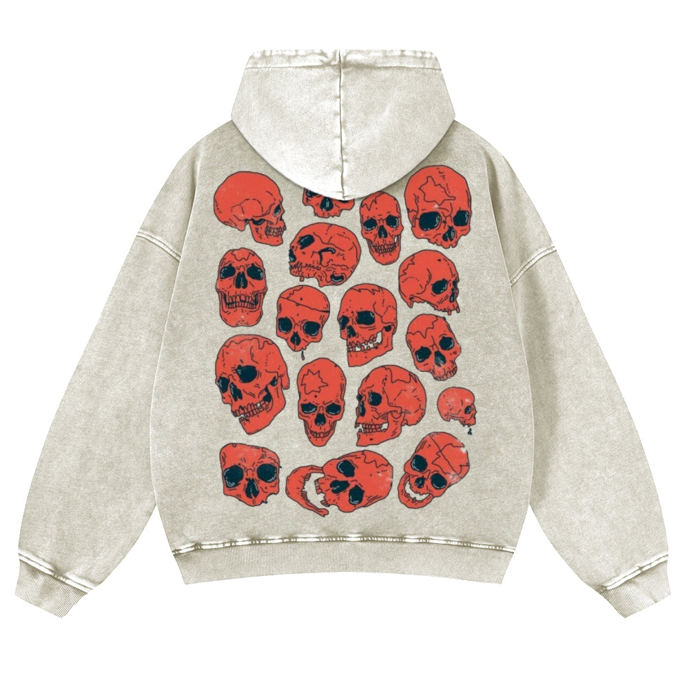 Muchic Unisex Horror Skeleton Back Print Casual Washed Hoodie