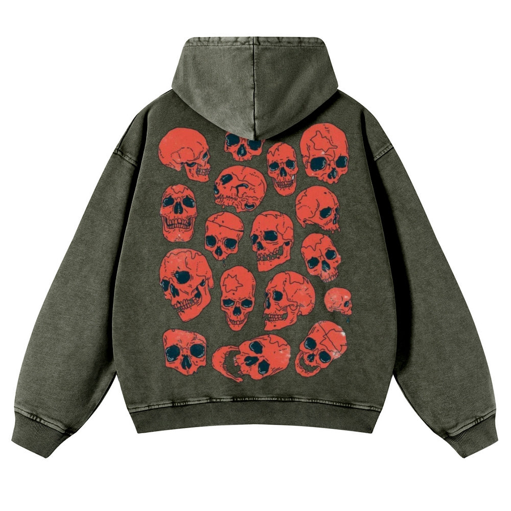 Muchic Unisex Horror Skeleton Back Print Casual Washed Hoodie