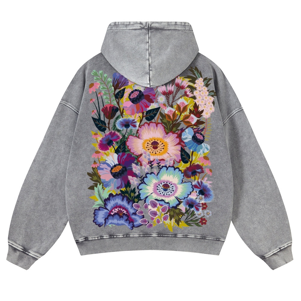 Muchic Unisex Cottage Garden Back Print  Casual Washed Hoodie