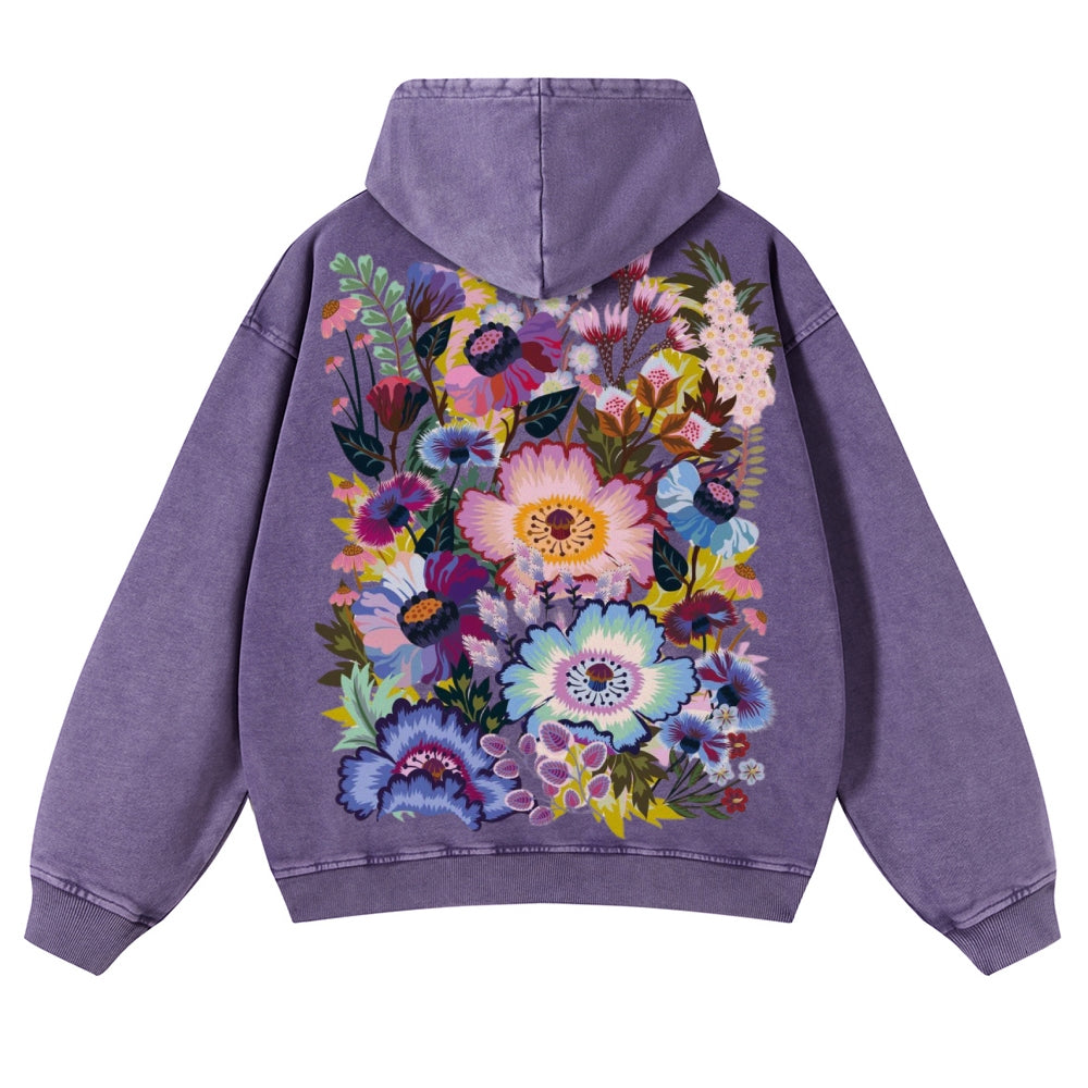 Muchic Unisex Cottage Garden Back Print  Casual Washed Hoodie