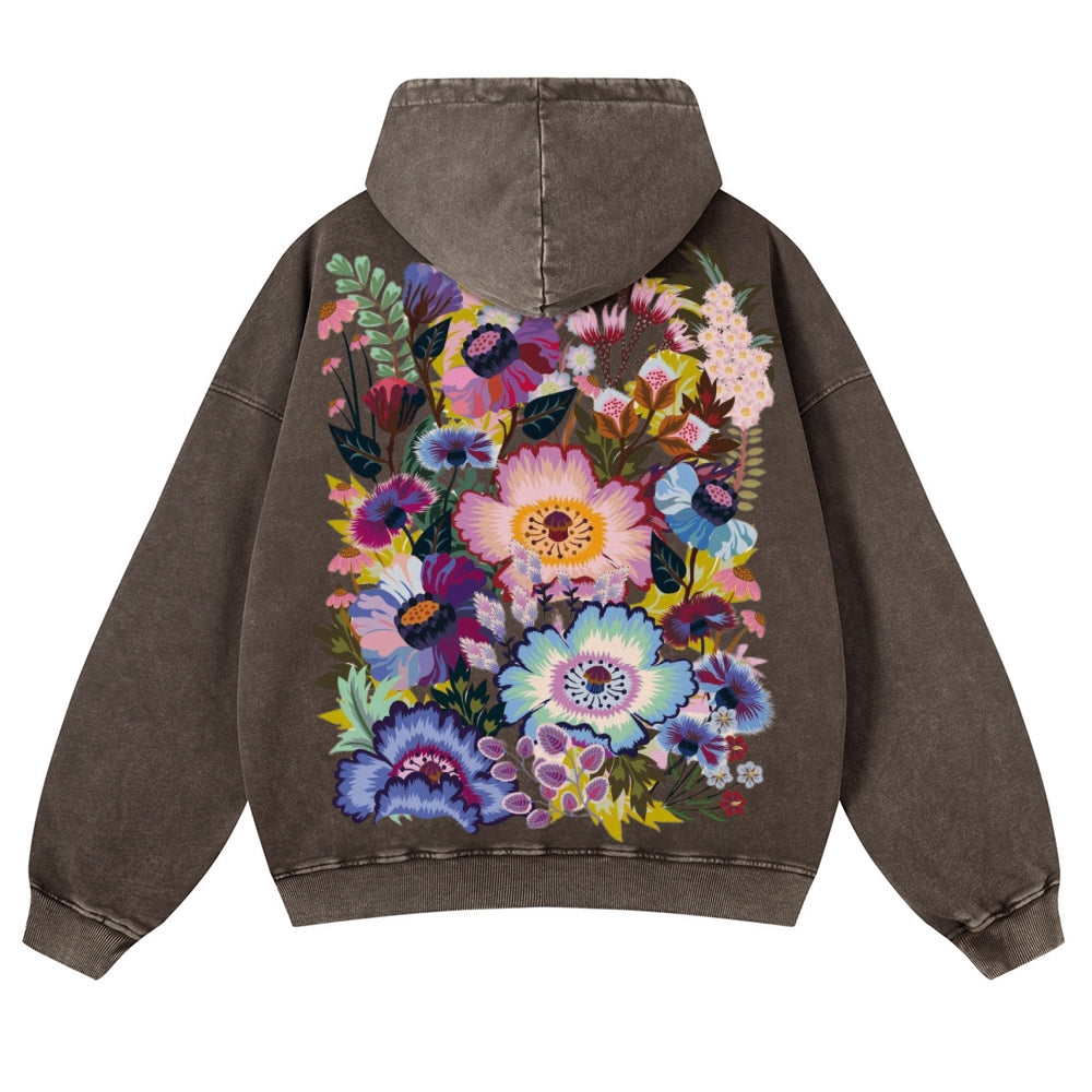 Muchic Unisex Cottage Garden Back Print  Casual Washed Hoodie