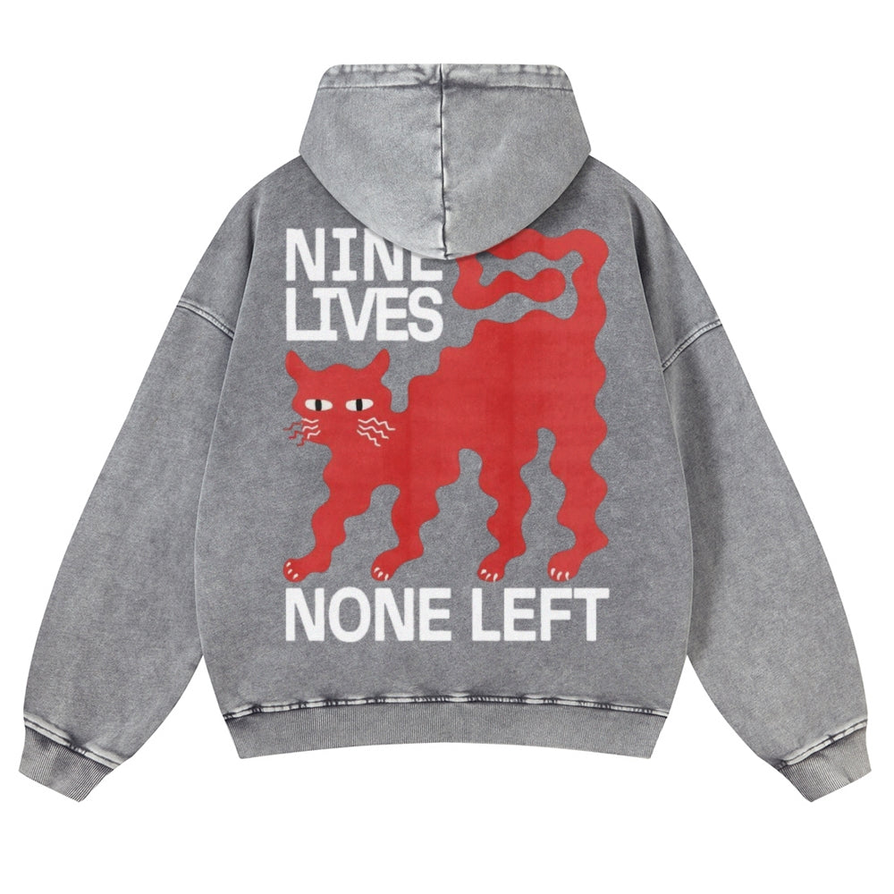 Muchic Unisex Nine Lives Back Print Casual Washed Hoodie