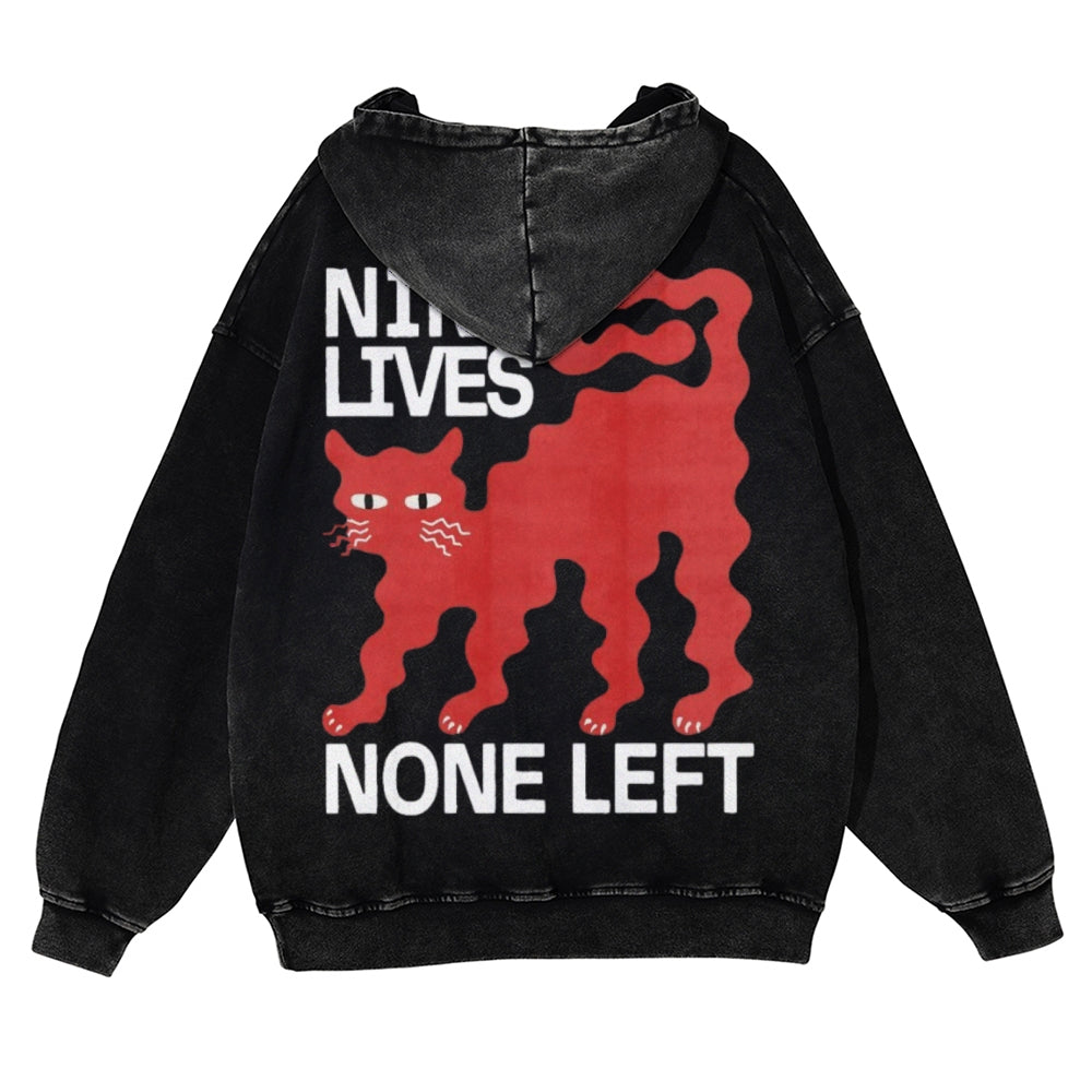 Muchic Unisex Nine Lives Back Print Casual Washed Hoodie