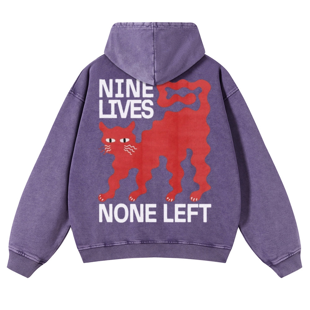 Muchic Unisex Nine Lives Back Print Casual Washed Hoodie