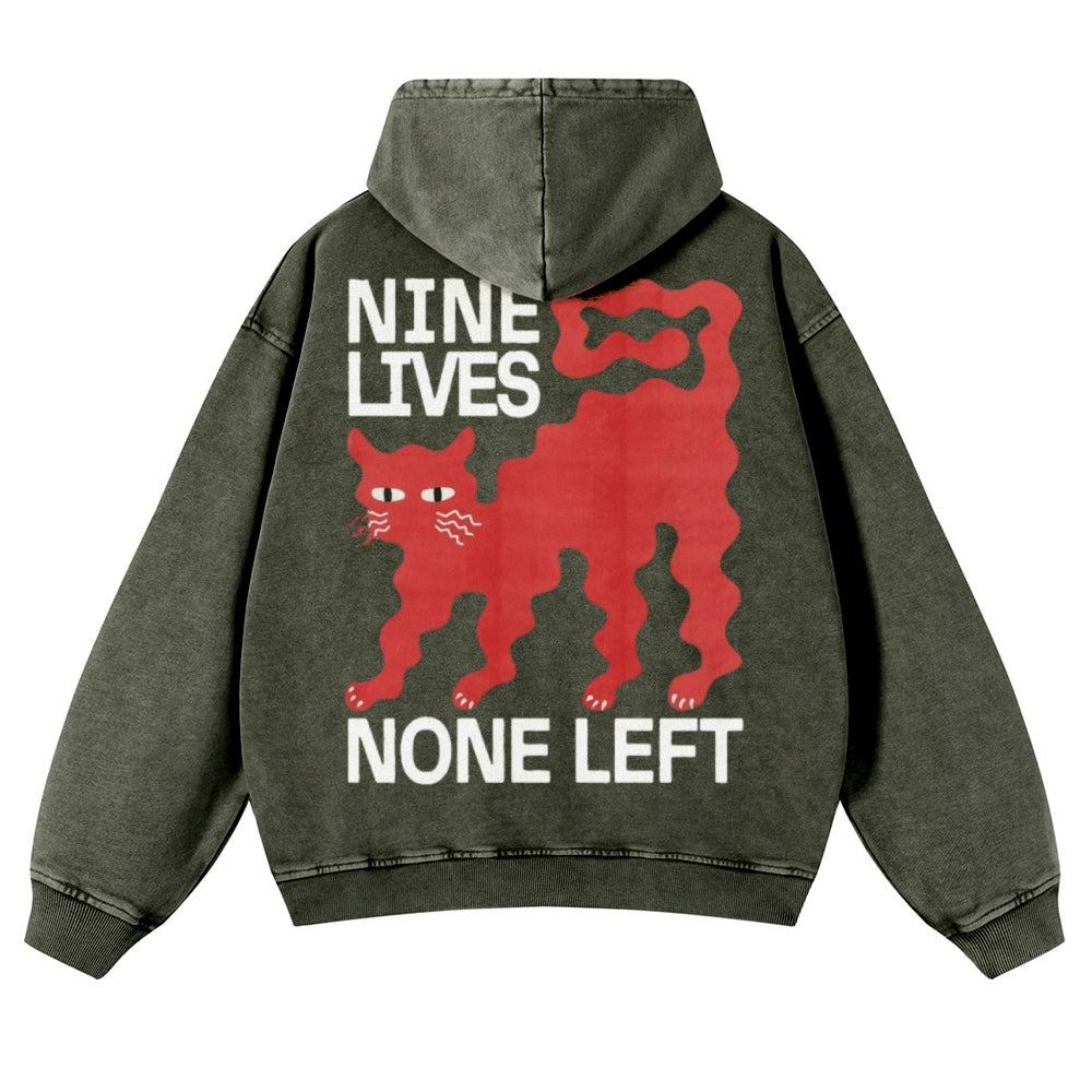 Muchic Unisex Nine Lives Back Print Casual Washed Hoodie