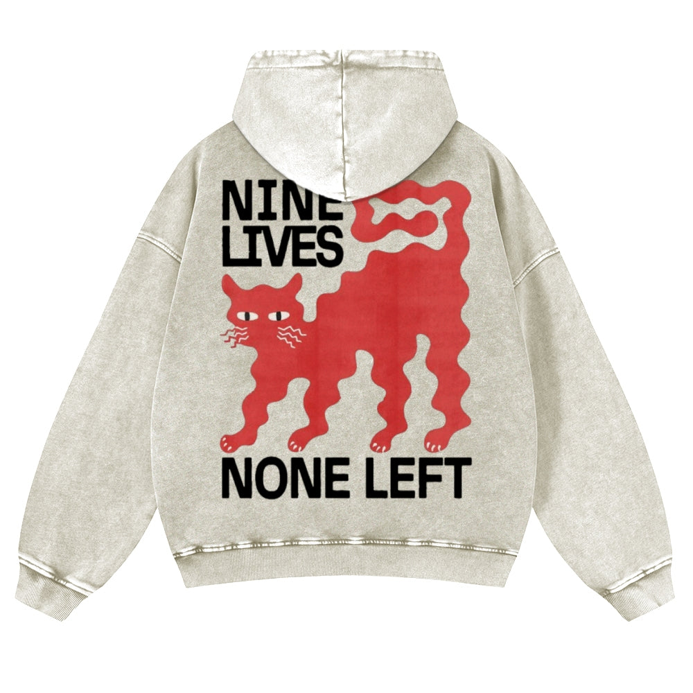 Muchic Unisex Nine Lives Back Print Casual Washed Hoodie