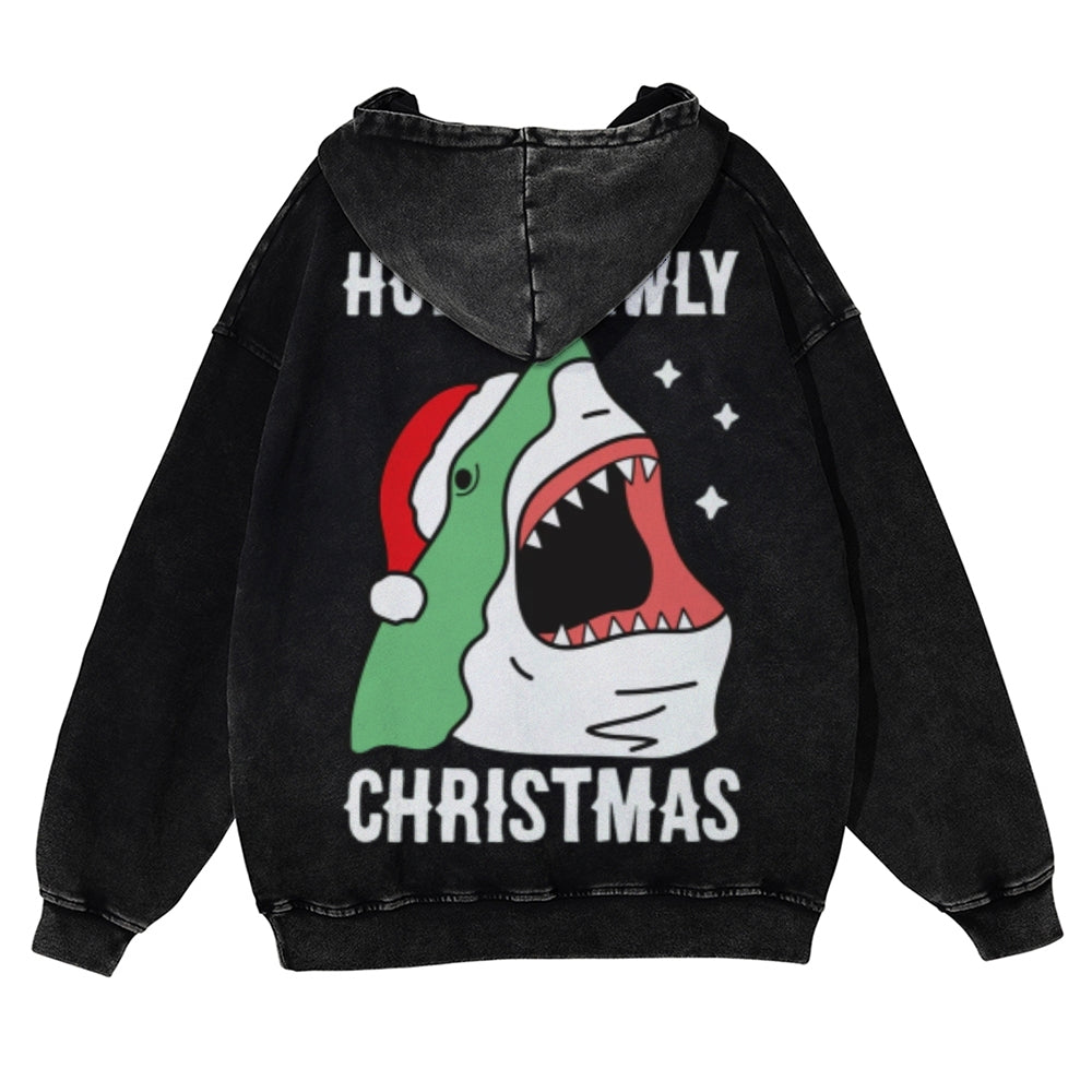 Muchic Unisex  Holly Shark Back Print Casual Washed Hoodie