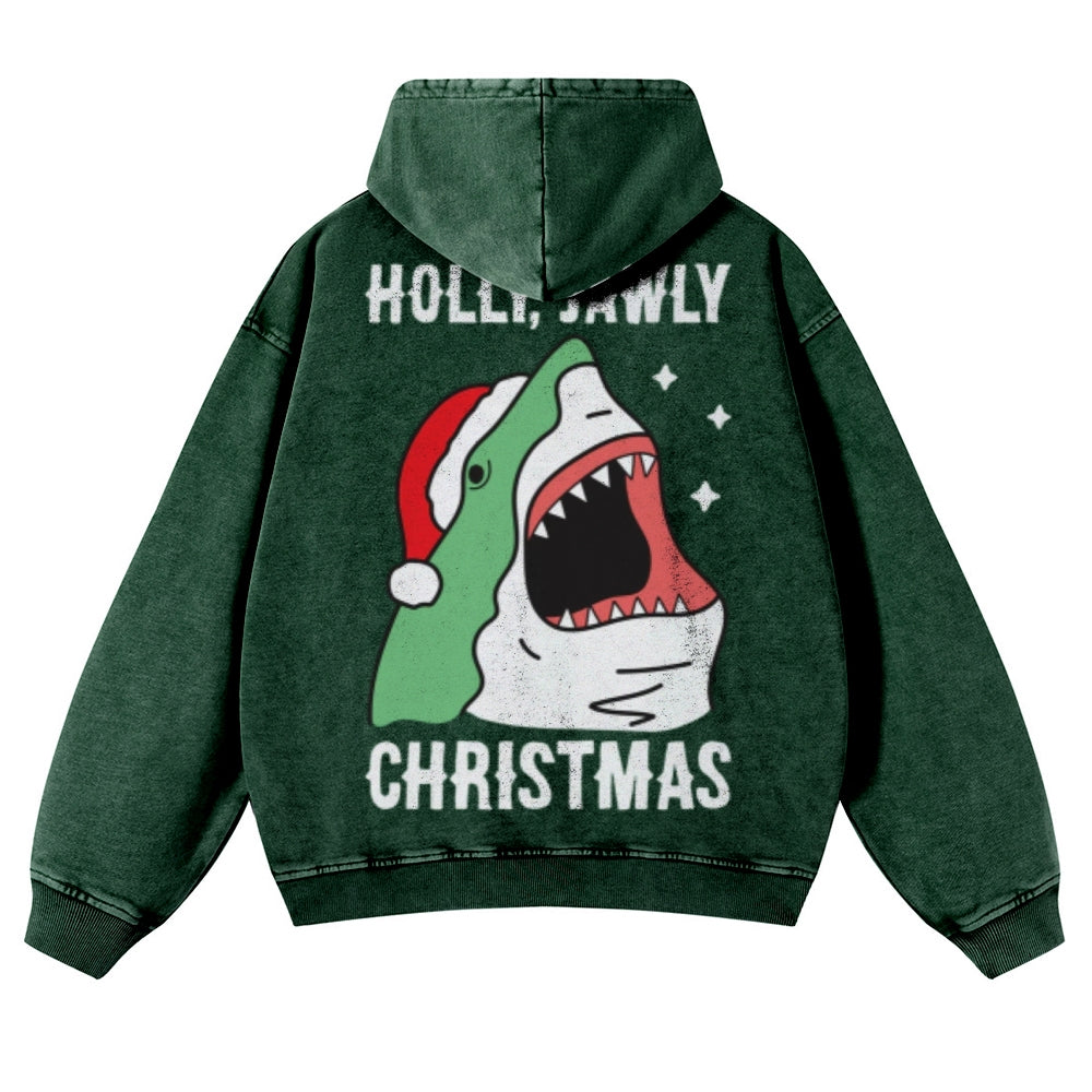 Muchic Unisex  Holly Shark Back Print Casual Washed Hoodie