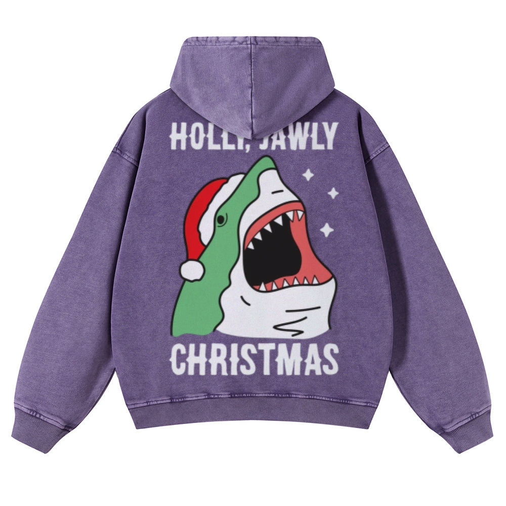 Muchic Unisex  Holly Shark Back Print Casual Washed Hoodie