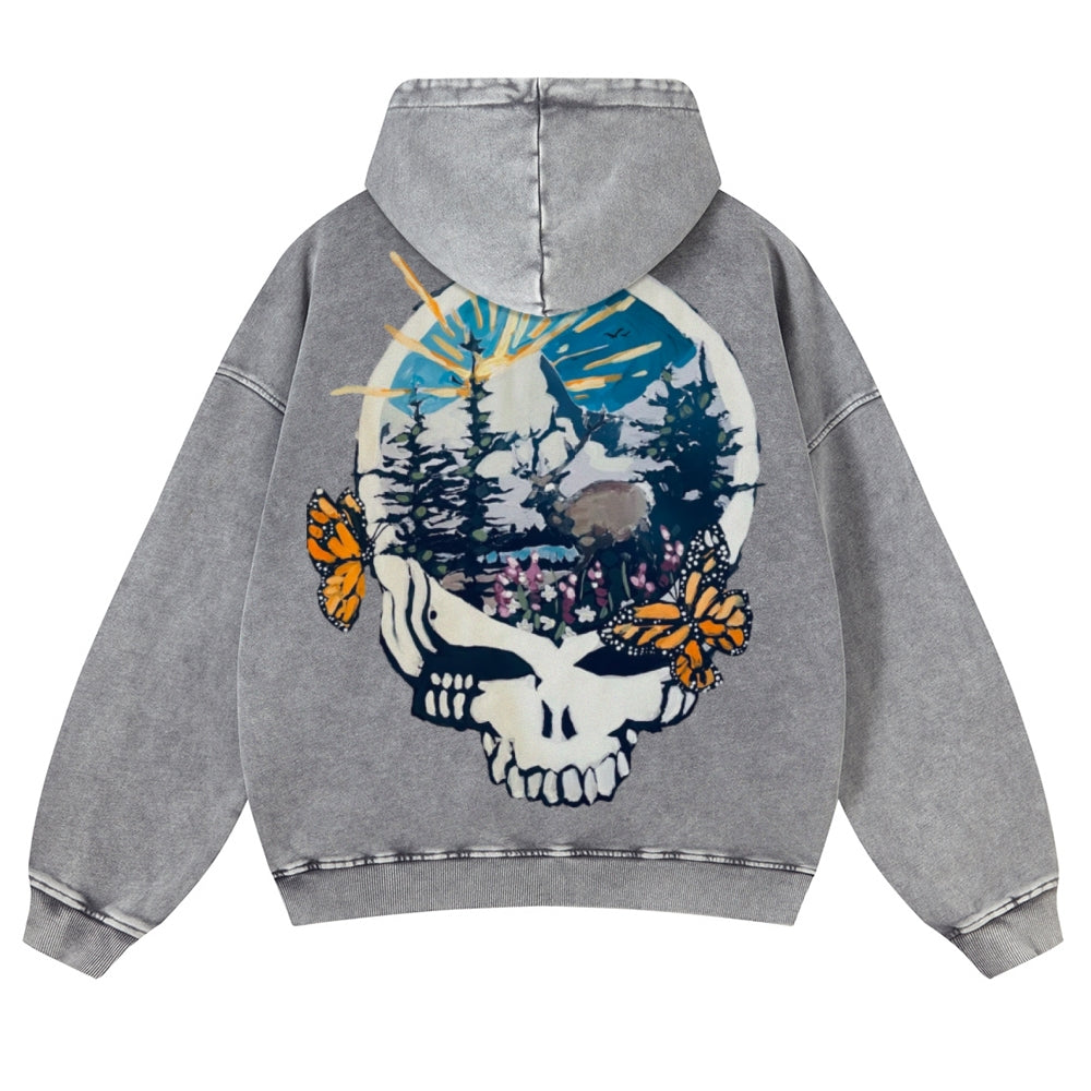 Muchic Unisex Grateful Dead Back Print Casual Washed Hoodie