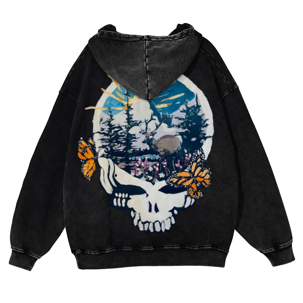 Muchic Unisex Grateful Dead Back Print Casual Washed Hoodie