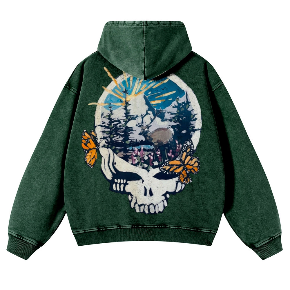 Muchic Unisex Grateful Dead Back Print Casual Washed Hoodie