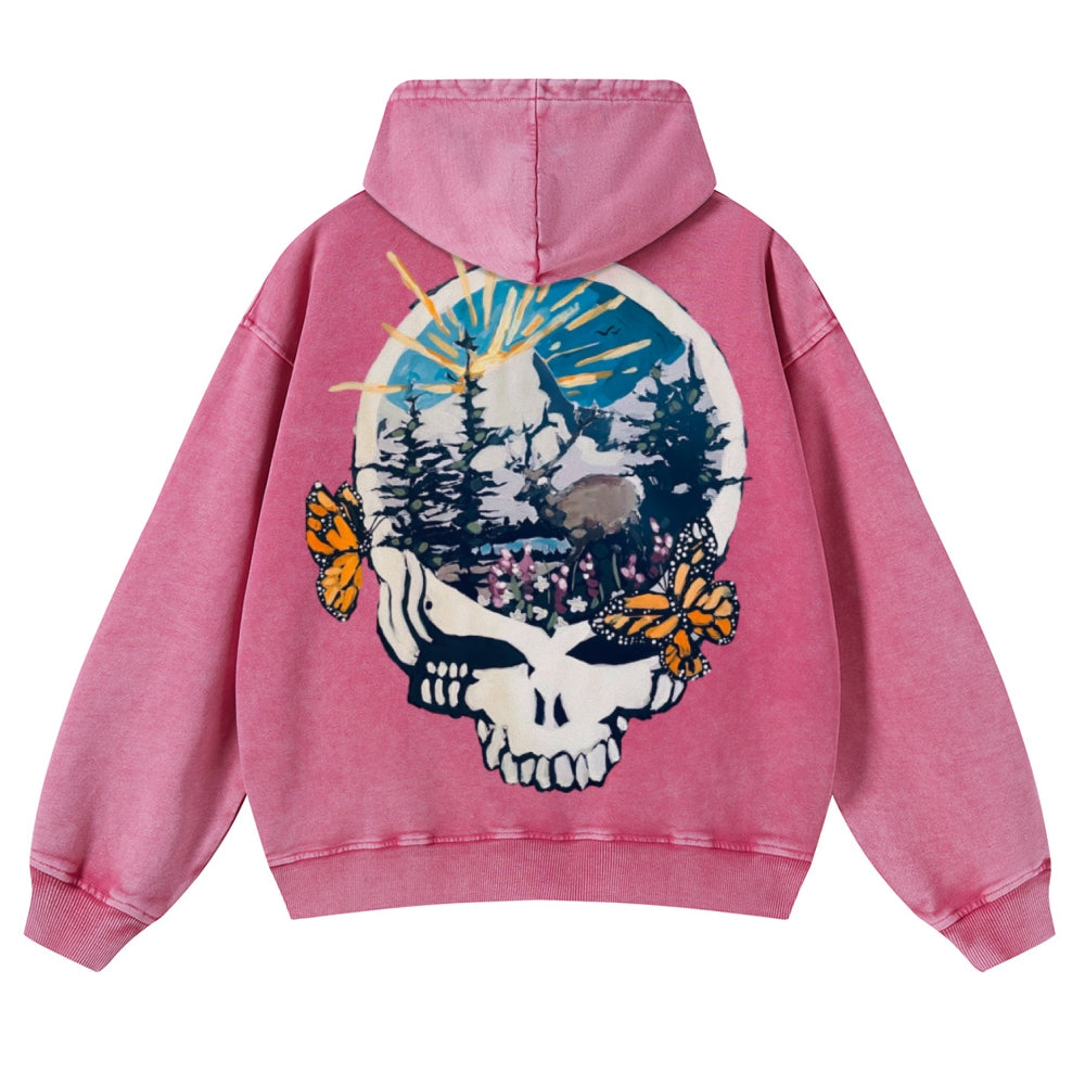 Muchic Unisex Grateful Dead Back Print Casual Washed Hoodie