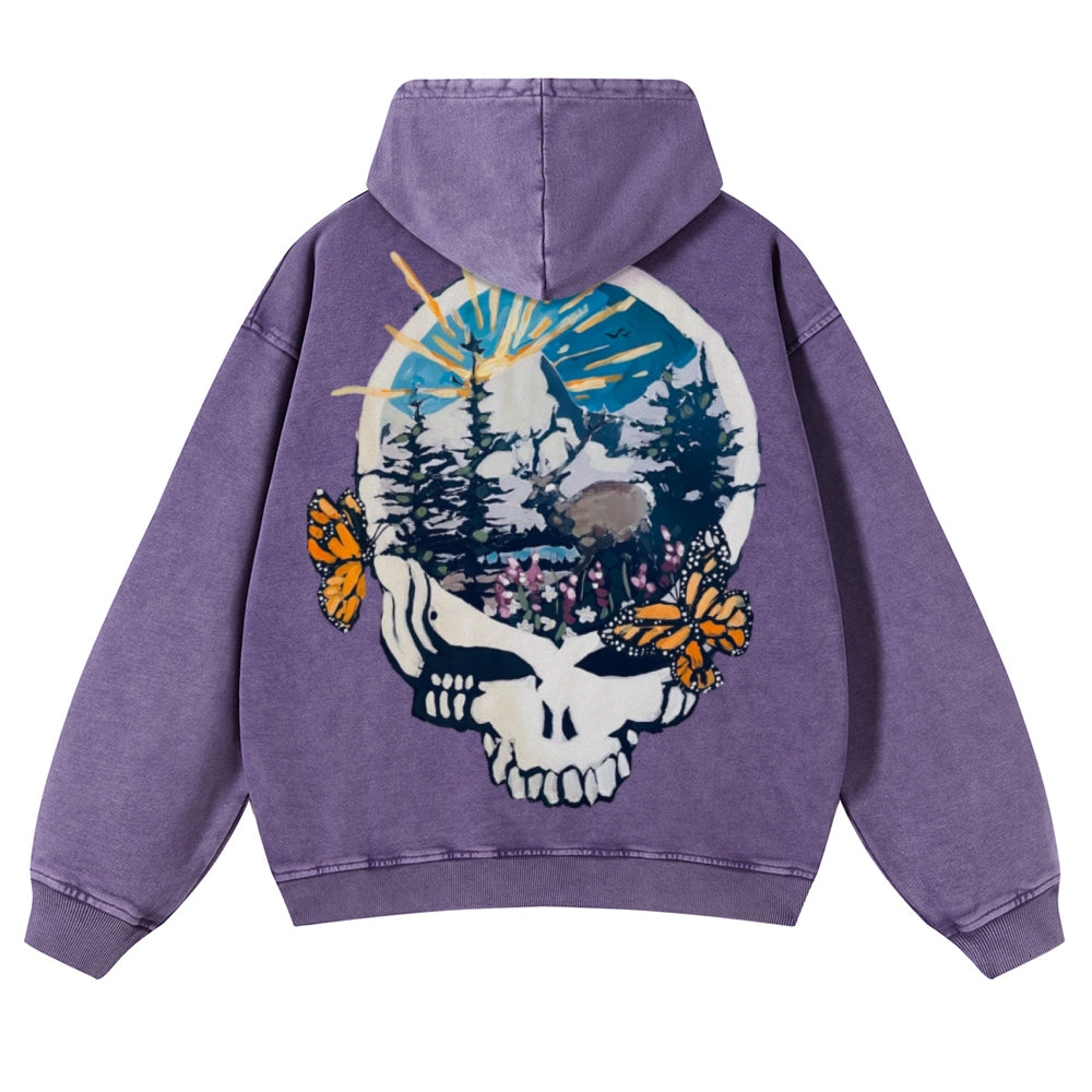 Muchic Unisex Grateful Dead Back Print Casual Washed Hoodie