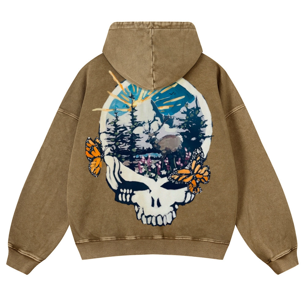 Muchic Unisex Grateful Dead Back Print Casual Washed Hoodie