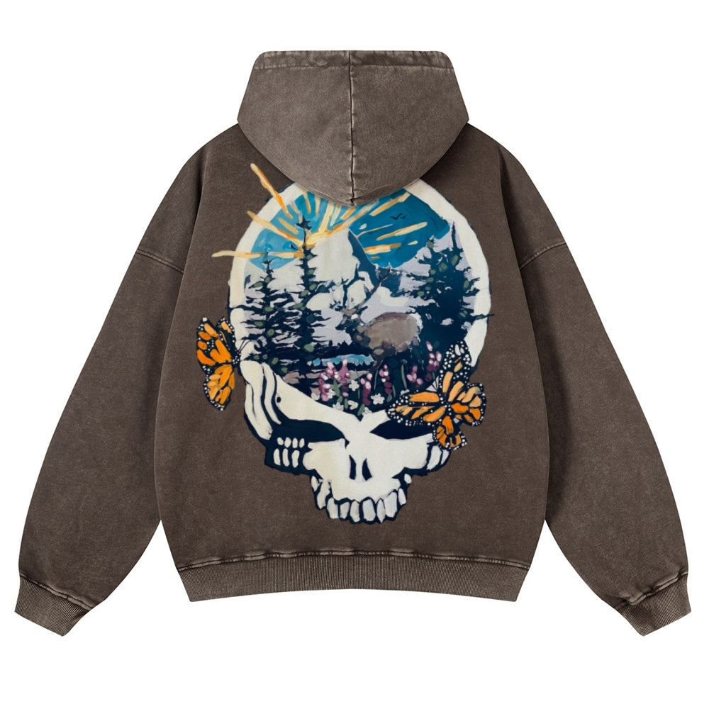 Muchic Unisex Grateful Dead Back Print Casual Washed Hoodie