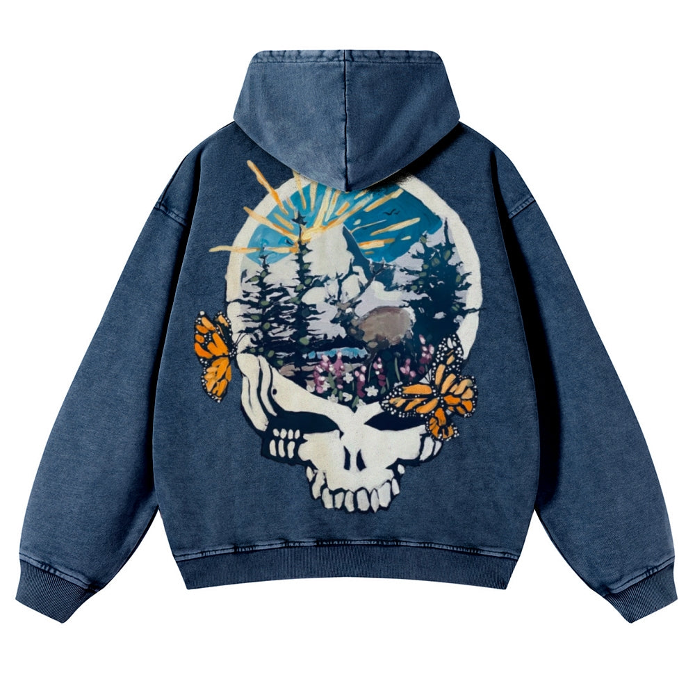 Muchic Unisex Grateful Dead Back Print Casual Washed Hoodie