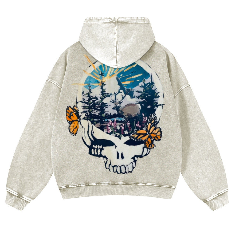 Muchic Unisex Grateful Dead Back Print Casual Washed Hoodie