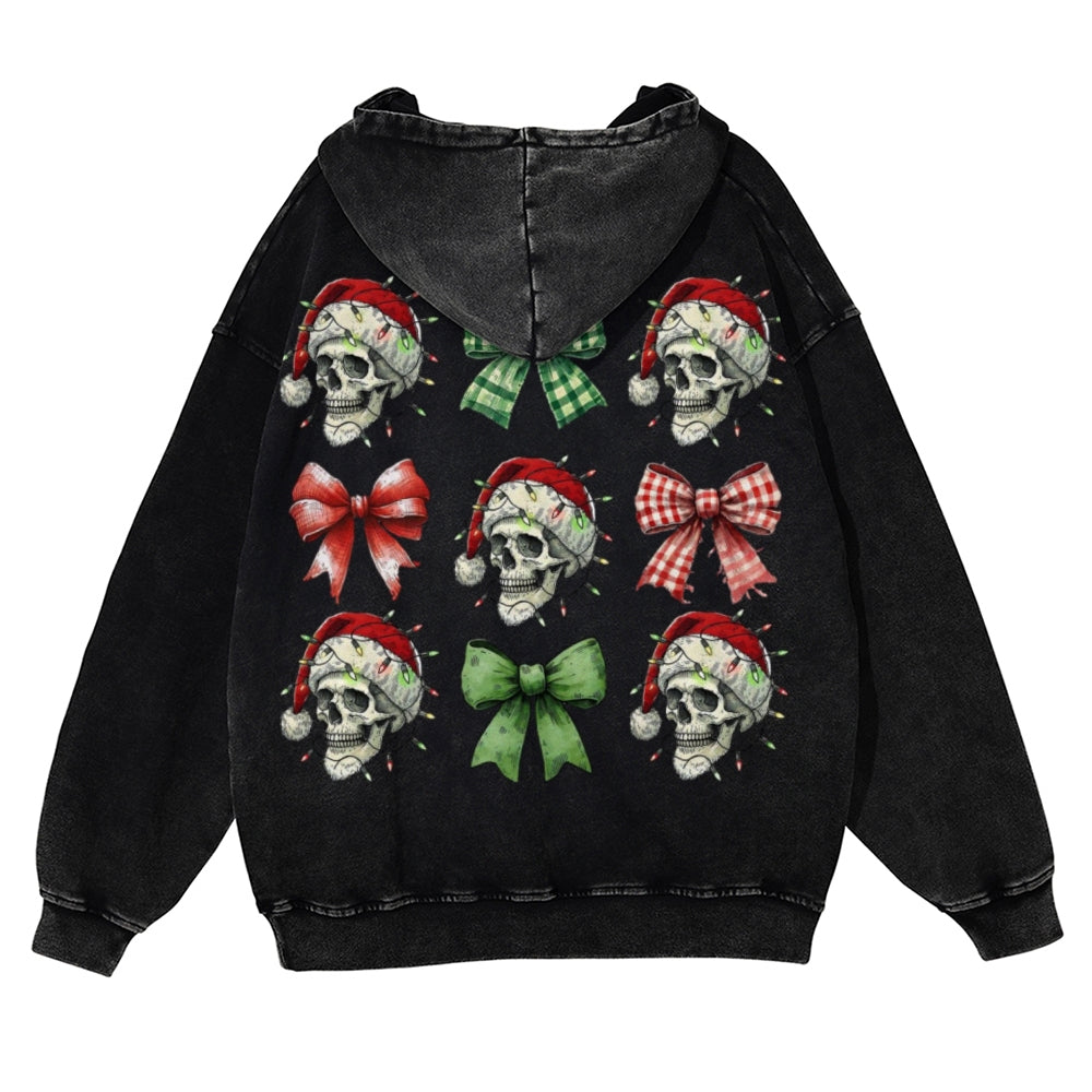 Muchic Unisex  Skeleton Christmas Back Print Casual Washed Hoodie