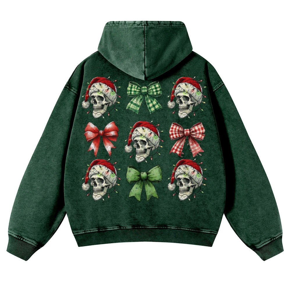 Muchic Unisex  Skeleton Christmas Back Print Casual Washed Hoodie