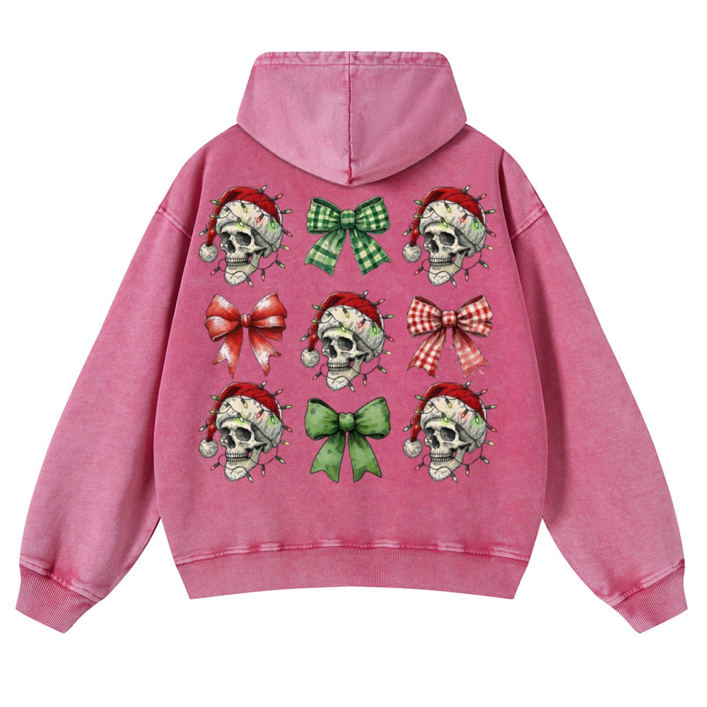 Muchic Unisex  Skeleton Christmas Back Print Casual Washed Hoodie