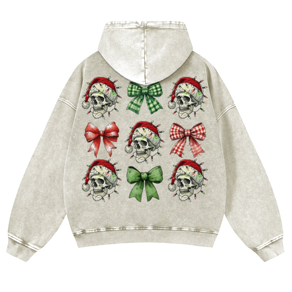 Muchic Unisex  Skeleton Christmas Back Print Casual Washed Hoodie