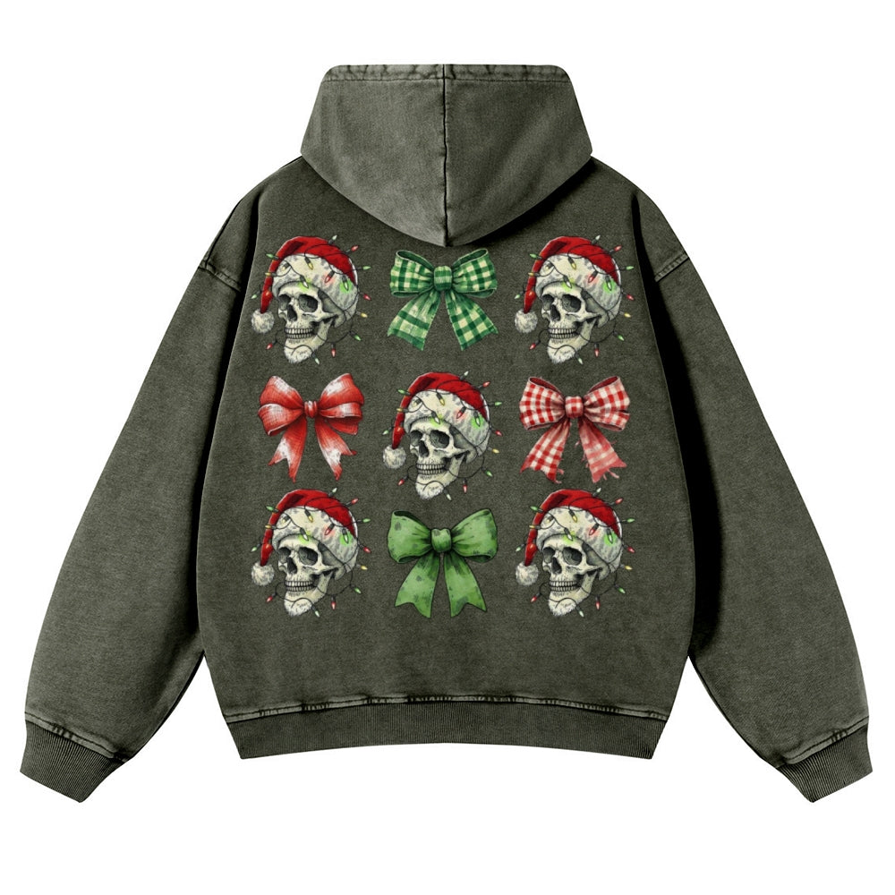 Muchic Unisex  Skeleton Christmas Back Print Casual Washed Hoodie