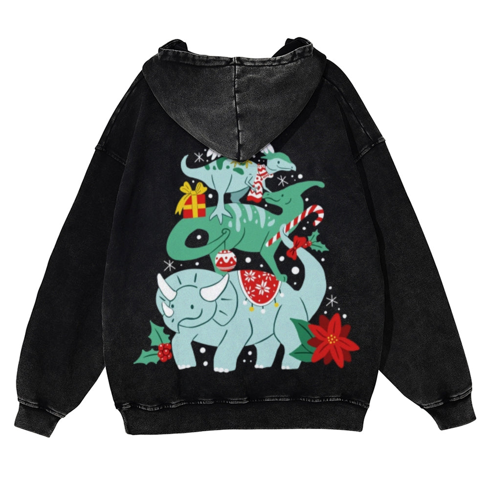 Muchic Unisex Animal Christmas Tree Back Print Casual Washed Hoodie