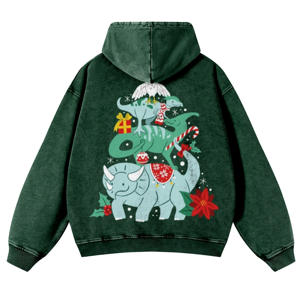 Muchic Unisex Animal Christmas Tree Back Print Casual Washed Hoodie