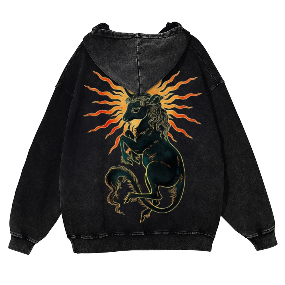 Muchic Unisex Solar Unicorn Back Print Casual Washed Hoodie