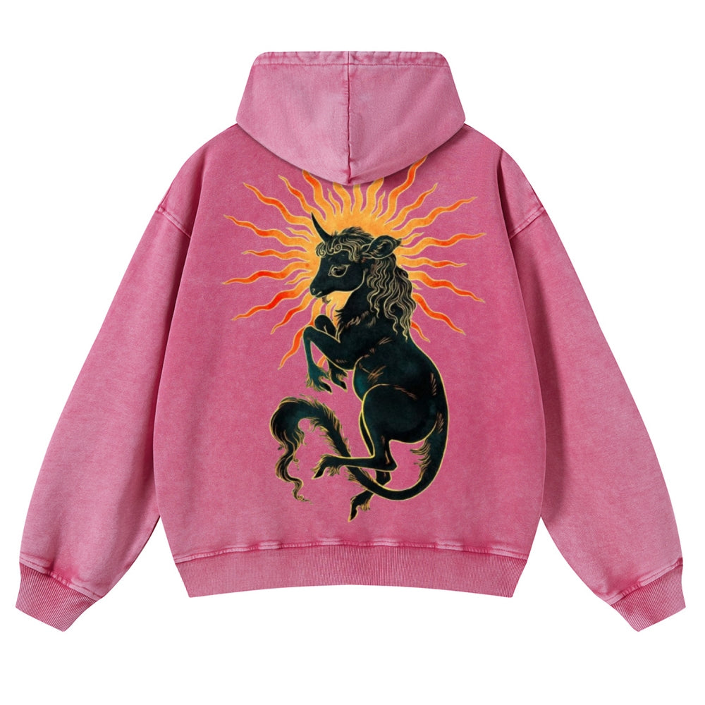 Muchic Unisex Solar Unicorn Back Print Casual Washed Hoodie