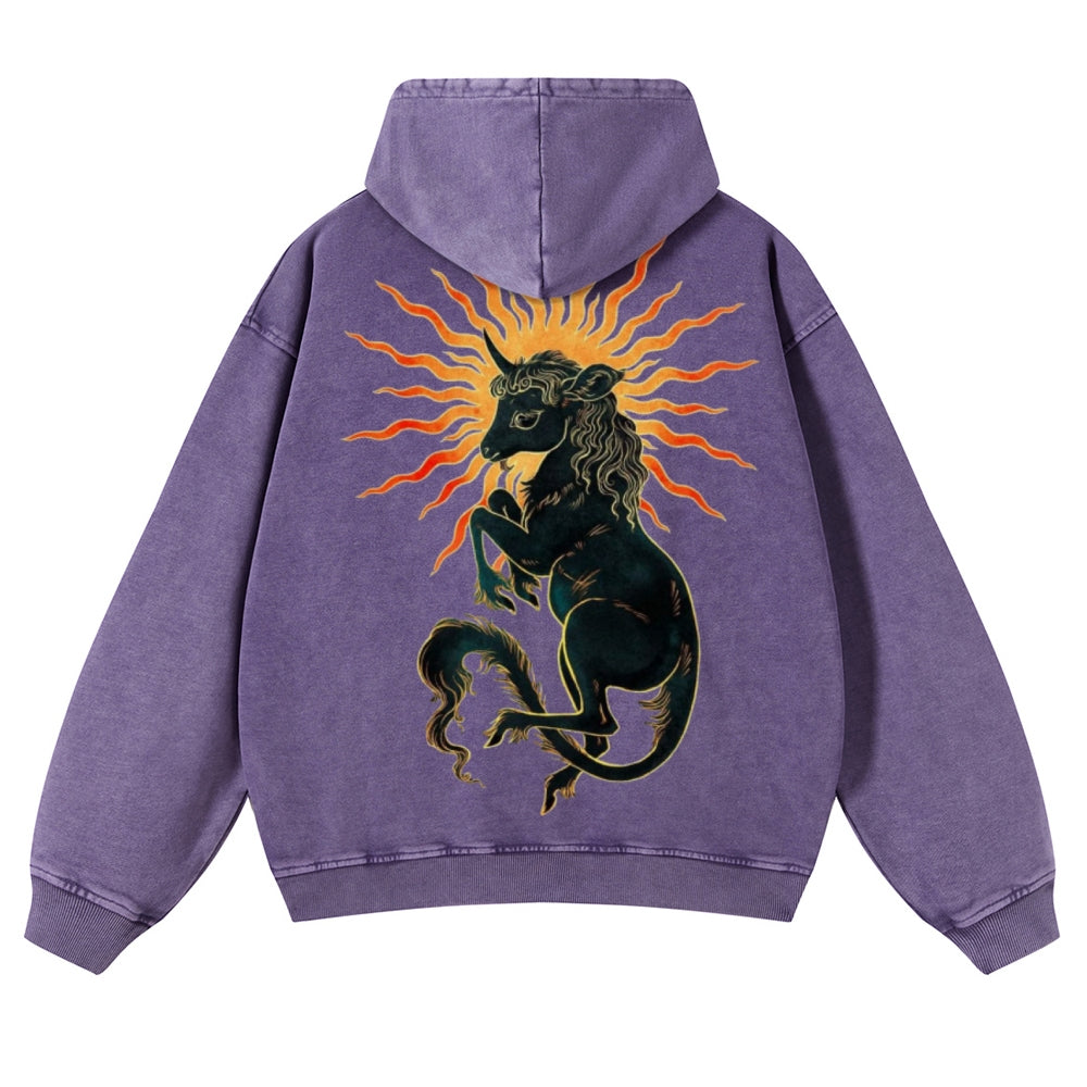 Muchic Unisex Solar Unicorn Back Print Casual Washed Hoodie