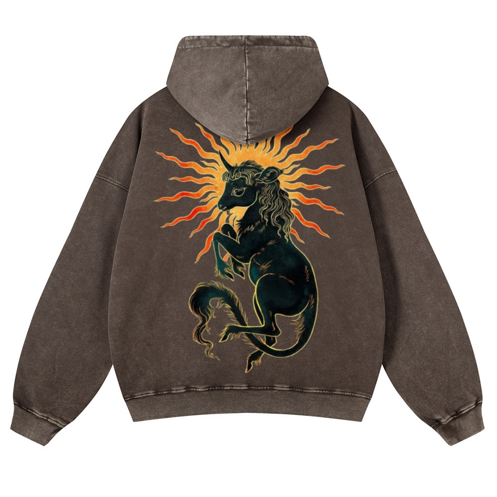 Muchic Unisex Solar Unicorn Back Print Casual Washed Hoodie