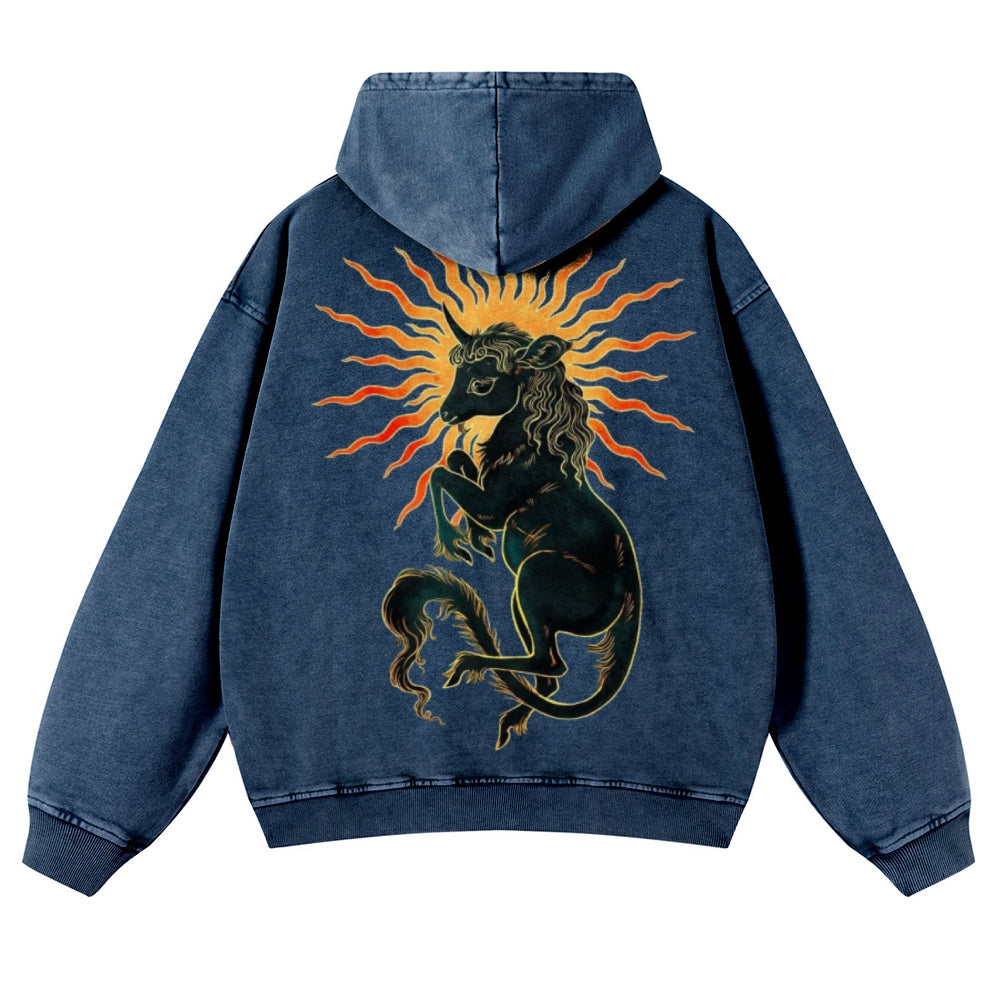 Muchic Unisex Solar Unicorn Back Print Casual Washed Hoodie