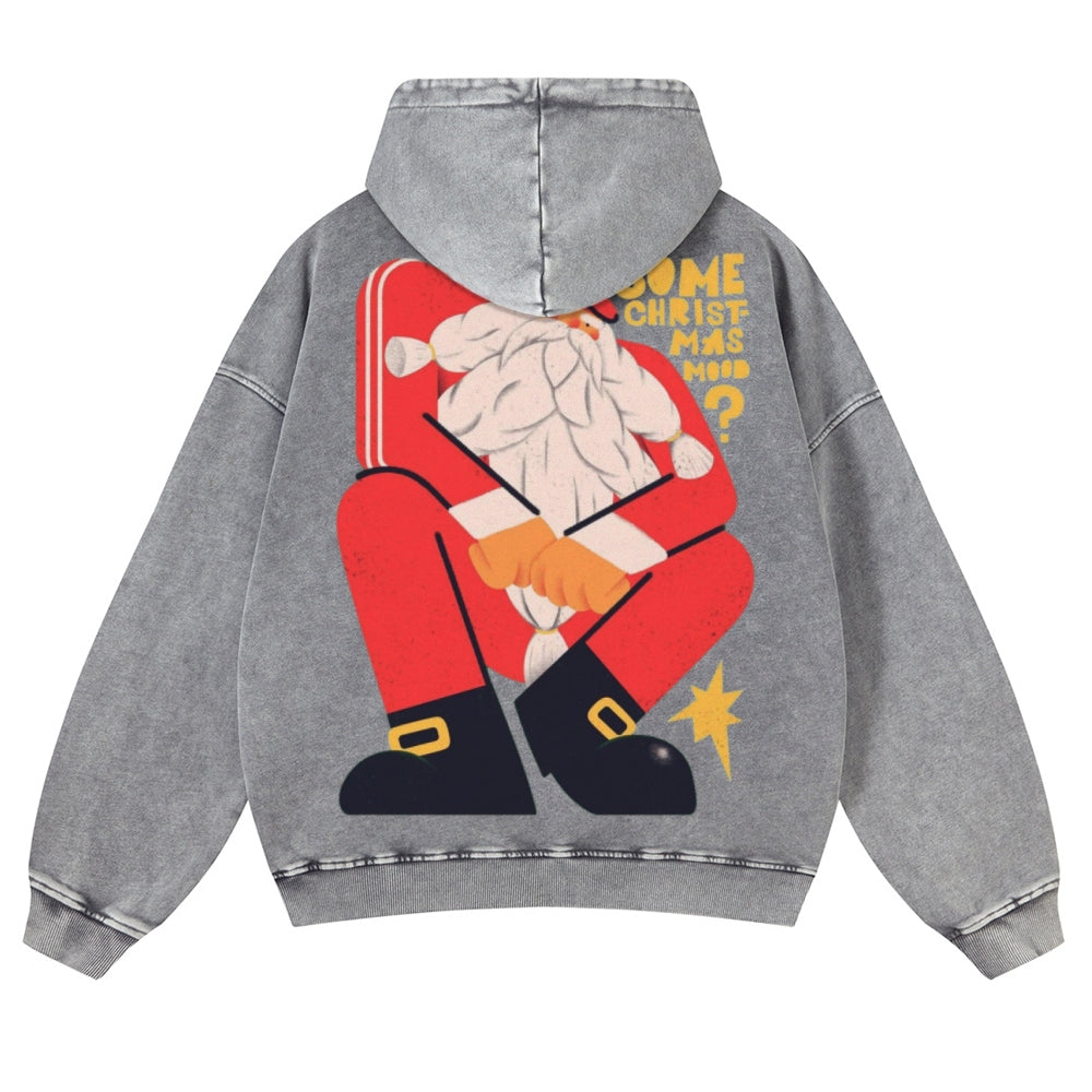 Muchic Unisex Some Christmas Mood Back Print Casual Washed Hoodie