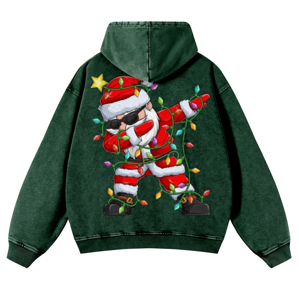 Muchic Unisex Jolly Santa Claus Back Print Casual Washed Hoodie