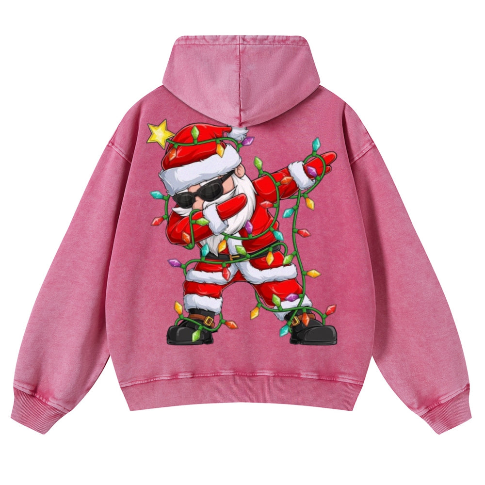 Muchic Unisex Jolly Santa Claus Back Print Casual Washed Hoodie