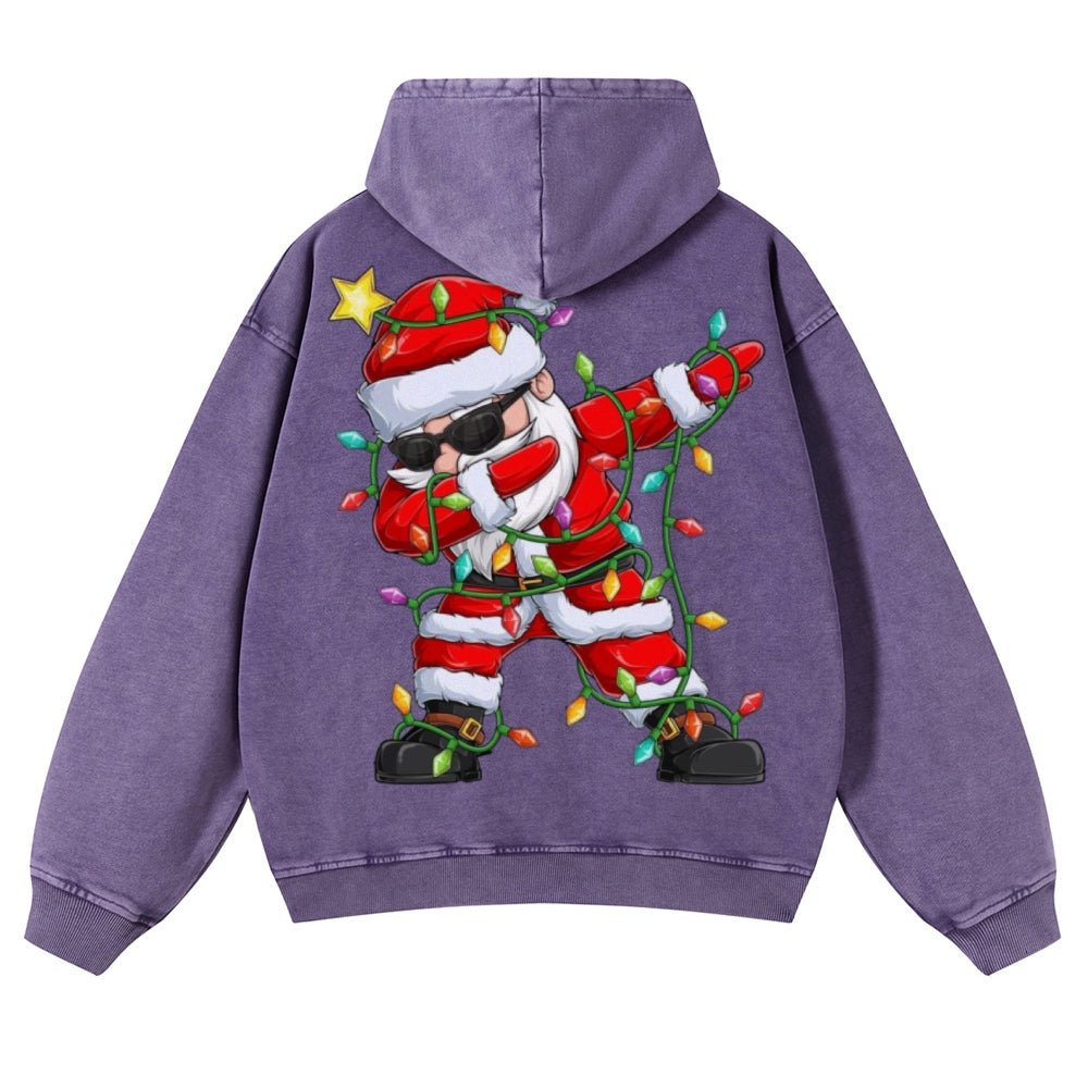 Muchic Unisex Jolly Santa Claus Back Print Casual Washed Hoodie