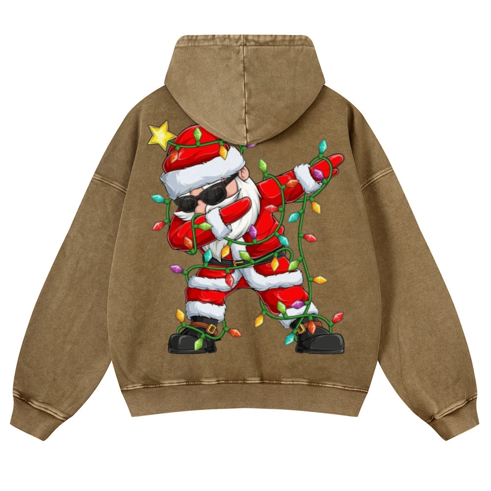 Muchic Unisex Jolly Santa Claus Back Print Casual Washed Hoodie